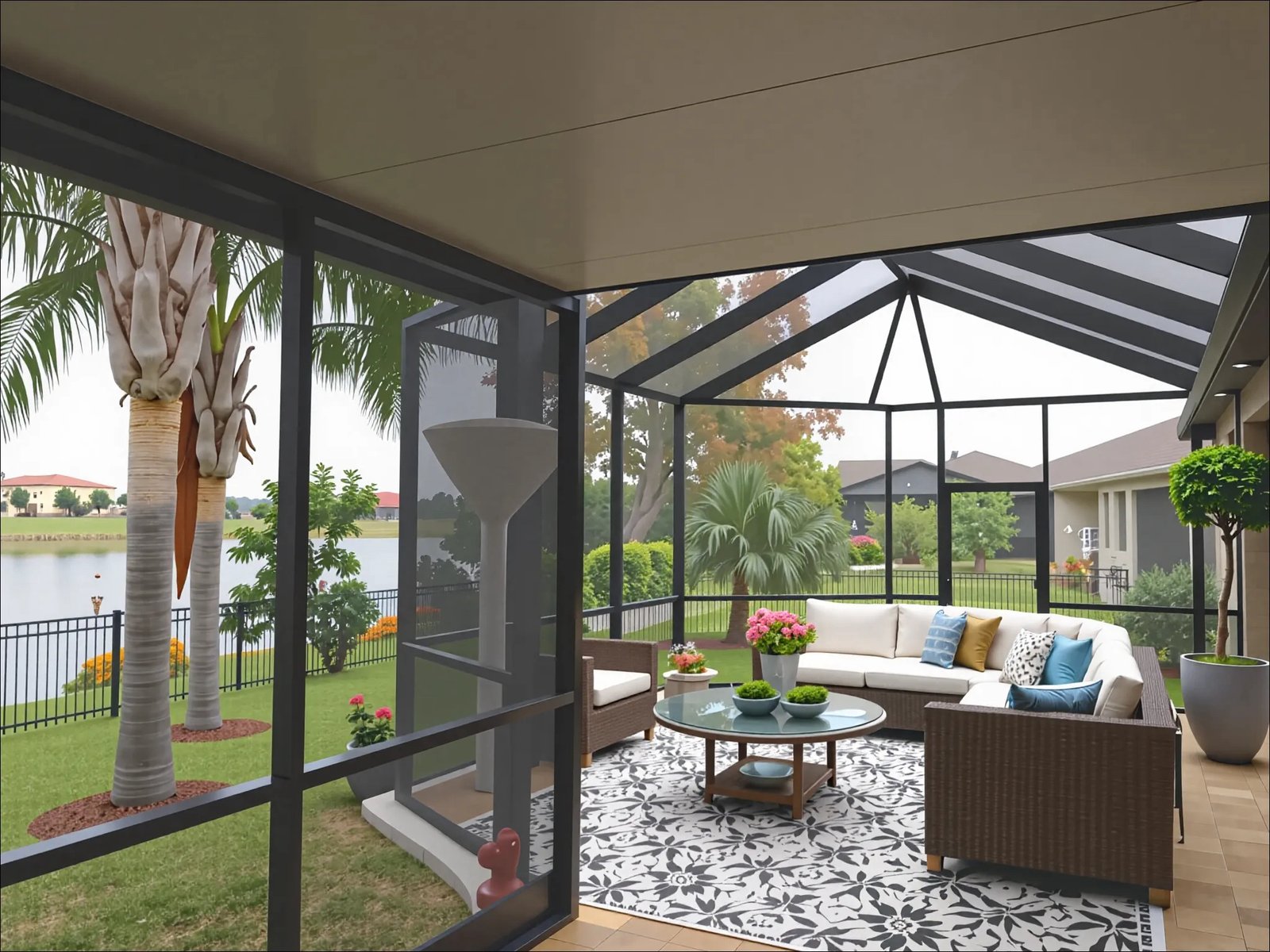 GRACO Hybrid Screen Room Furnished Hybrid screen enclosure by GRACO Construction. Part solid roof, part screen.