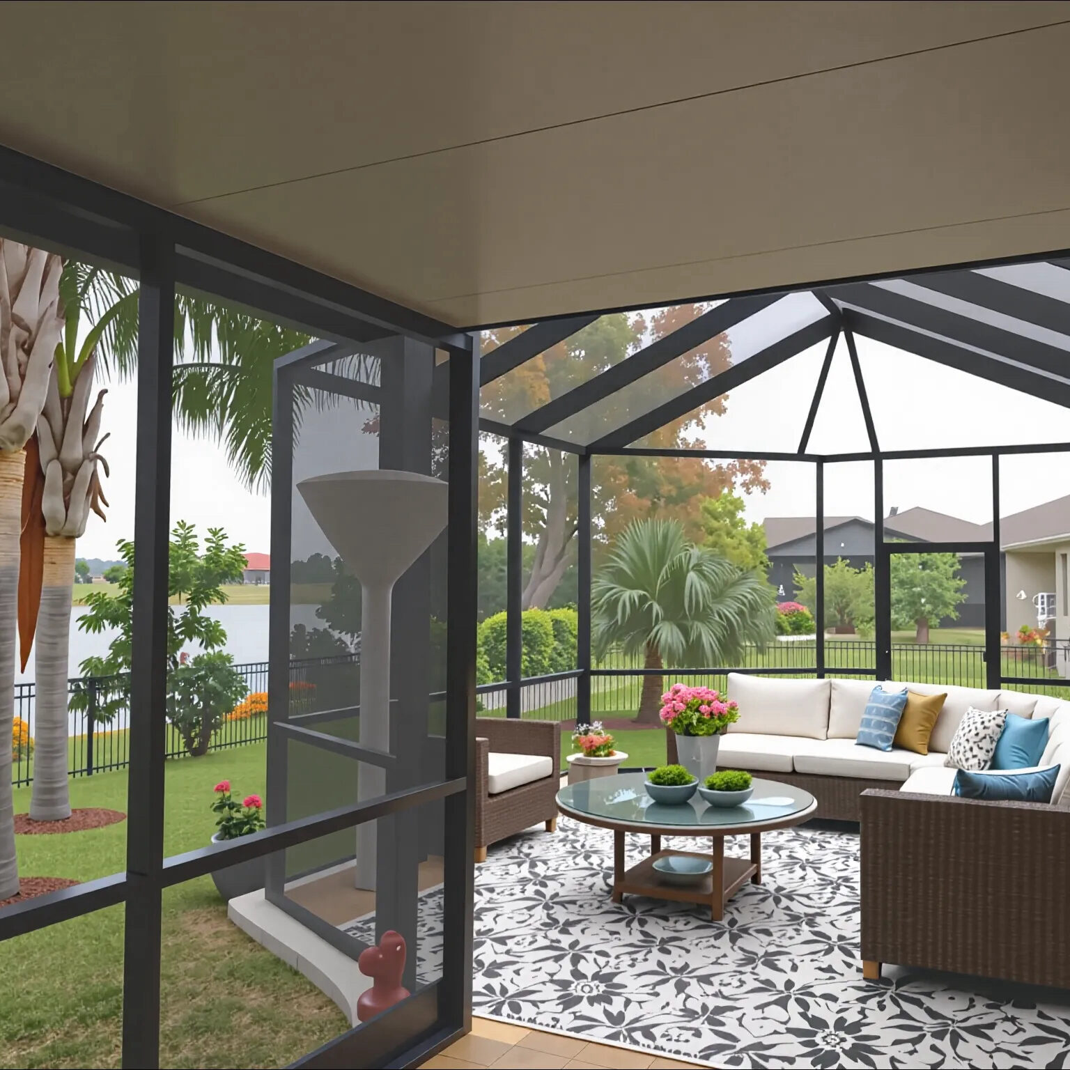GRACO Hybrid Screen Room Furnished Hybrid screen enclosure by GRACO Construction. Part solid roof, part screen.