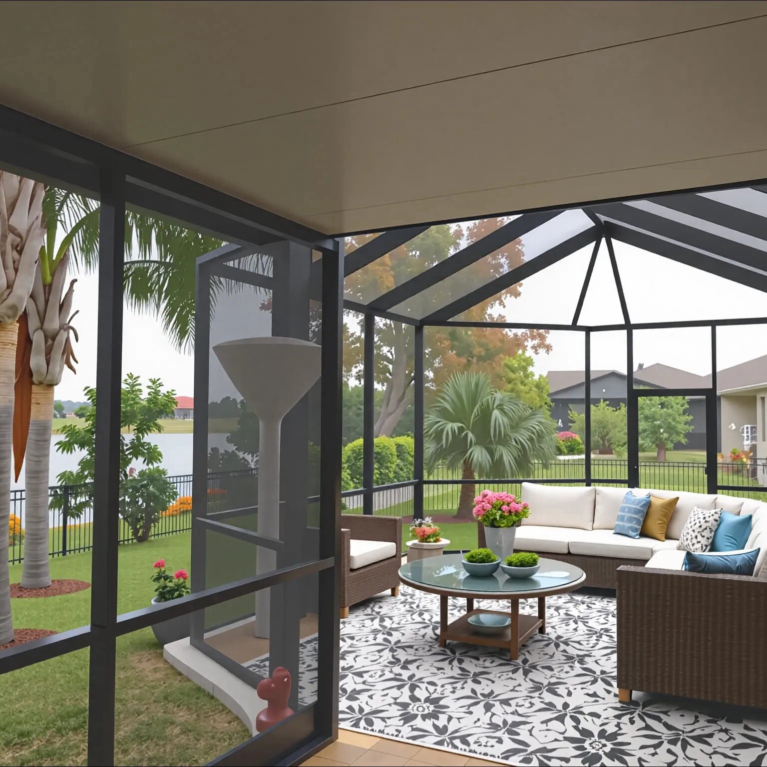 GRACO Hybrid Screen Room Furnished Hybrid screen enclosure by GRACO Construction. Part solid roof, part screen.