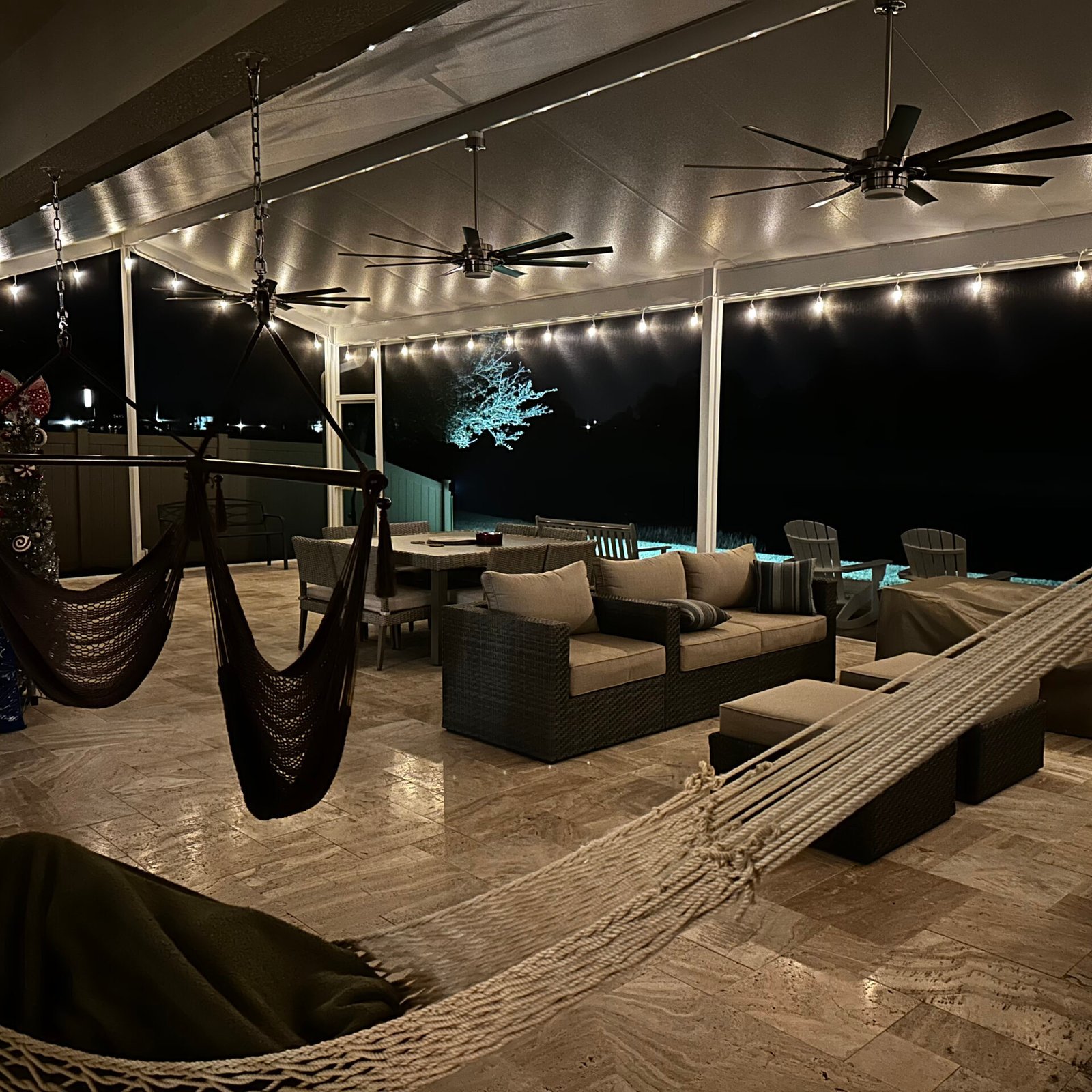 Pagan Screen Room Travertine Night time GRACO Apollo Beach, FL Screen Room Travertine Night time GRACO