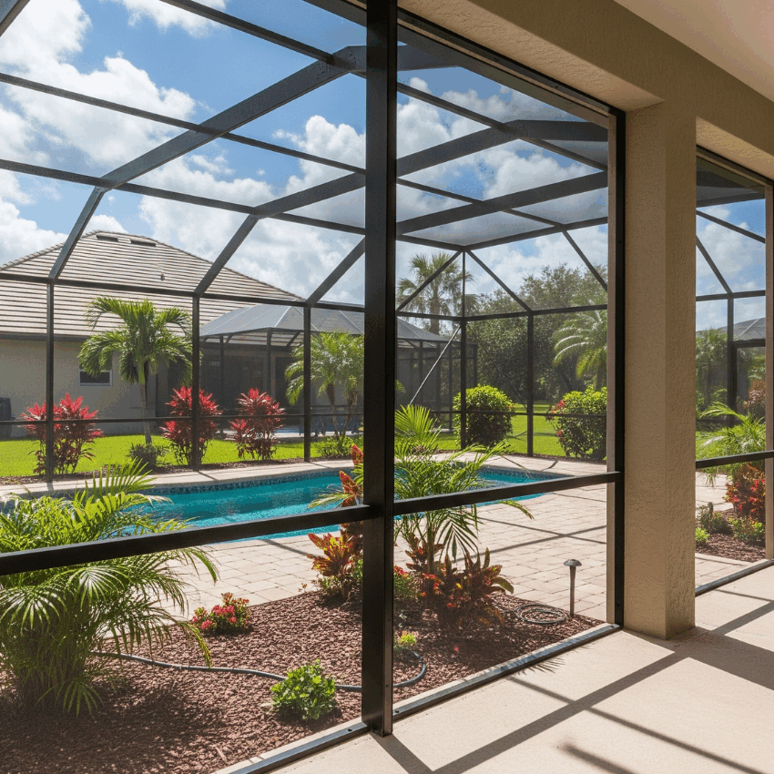 Sun room connected to a pool enclosure